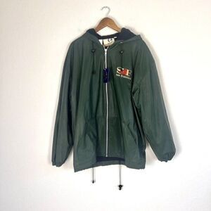 Vintage 90s Zip Up Raincoat San Francisco Embroidered Mens Fleece Lined Green M